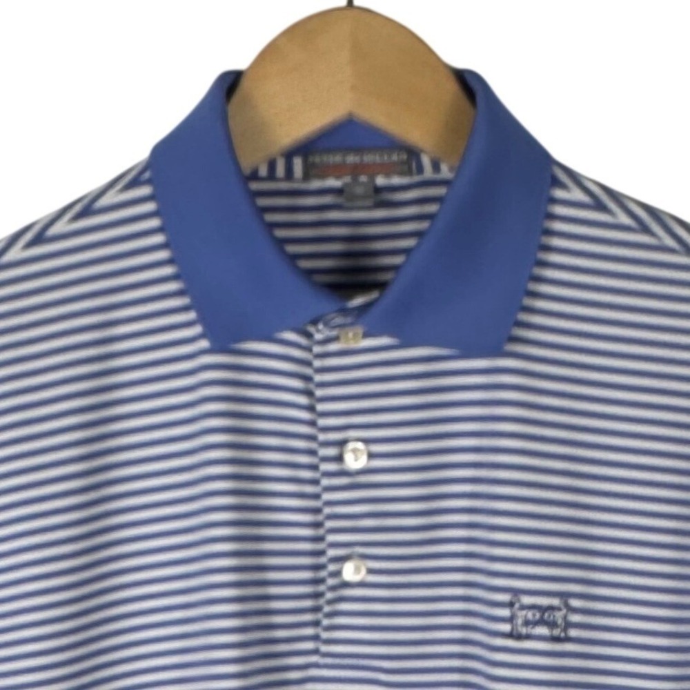 Peter Millar Summer Comfort Striped Golf Performan Polo Shirt  Mens M Blue White